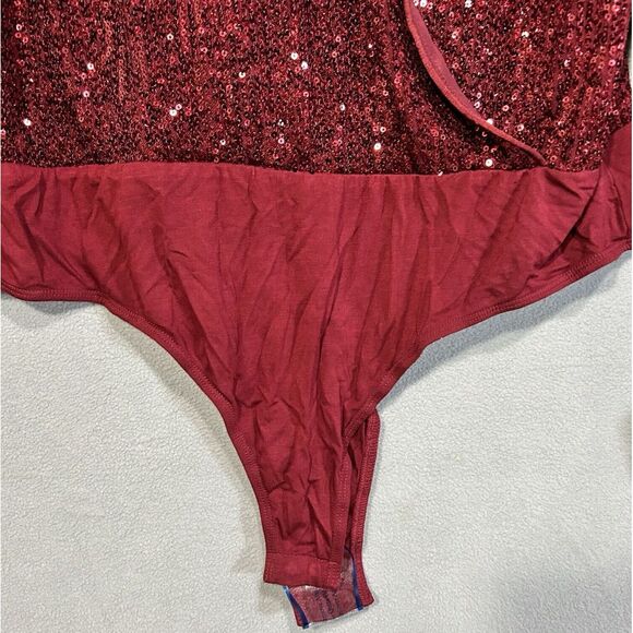 Skies Are Blue Bodysuit Womens XL Red Sequins Evening party Sparkly Mermaid Core - Picture 5 of 8